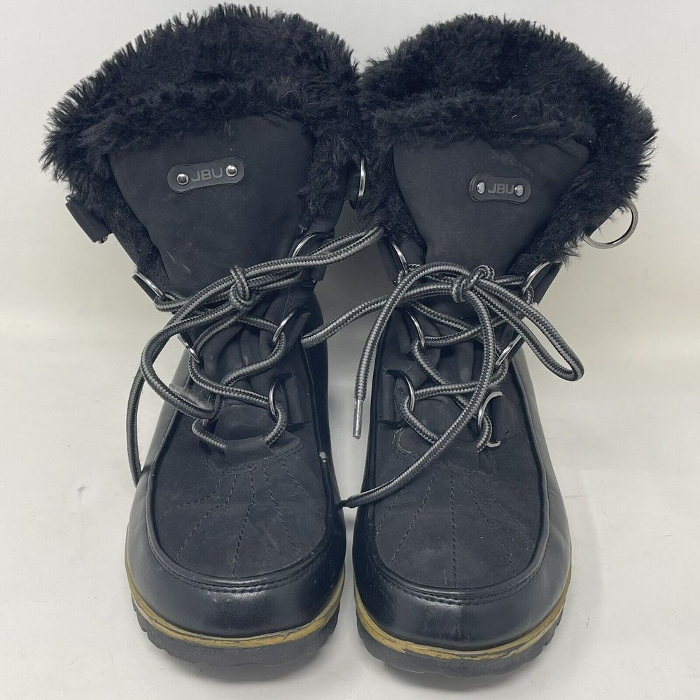 JBU by Jambu Bristol Size 8M Black Leather Fur Lace Up Memory Foam Winter Boots